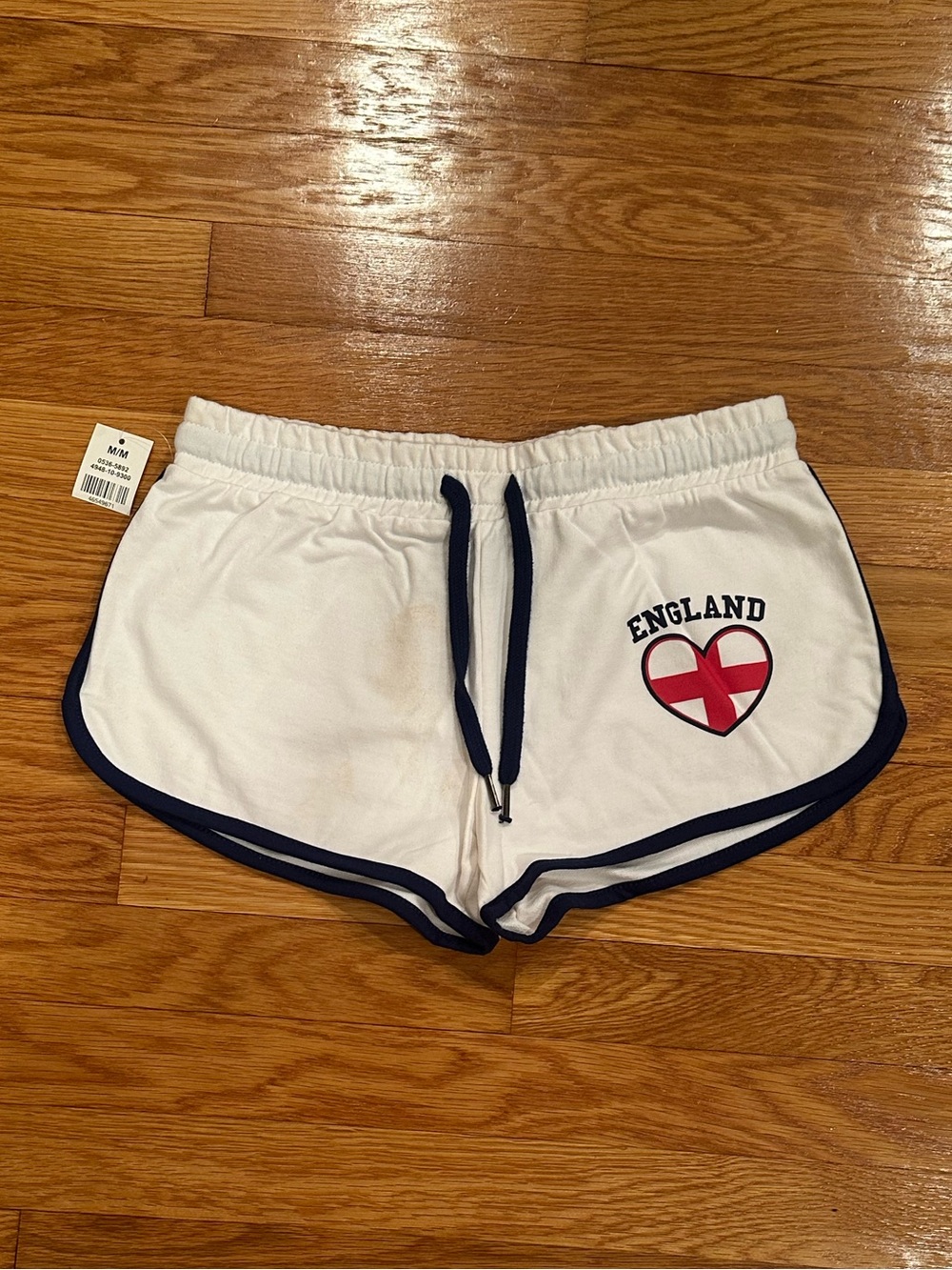 England Heart White Women's Athletic Shorts with Navy Trim